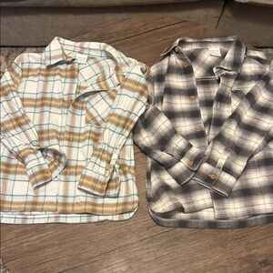 Two-Piece Kids Plaid Button-Down Shirt Set - Neutral & Brown